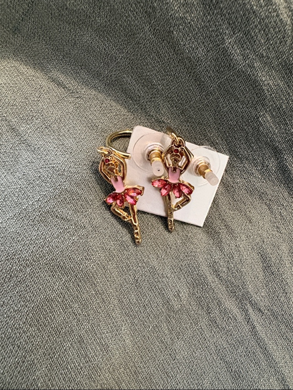 Gold Ballerina Hoop Earrings with Pink  Accents - Picture 2 of 3
